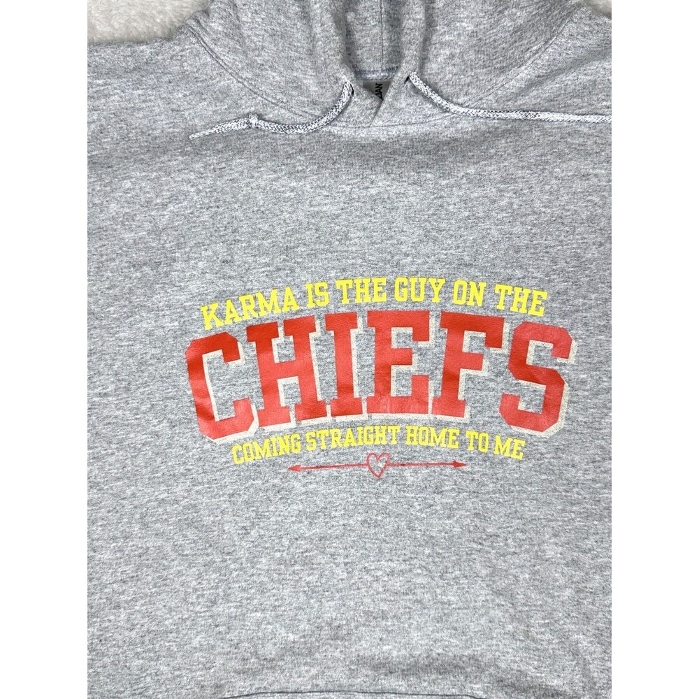 Taylor Swift Karma is the Guy on the Chiefs Gray Long Sleeve Hoodie Size XL
